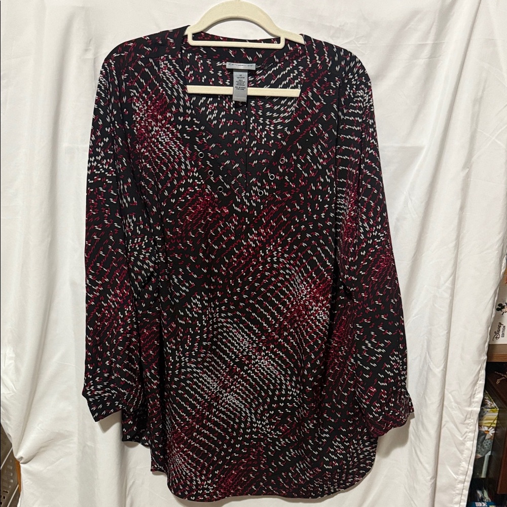 Catherines Black and Red Patterned Blouse